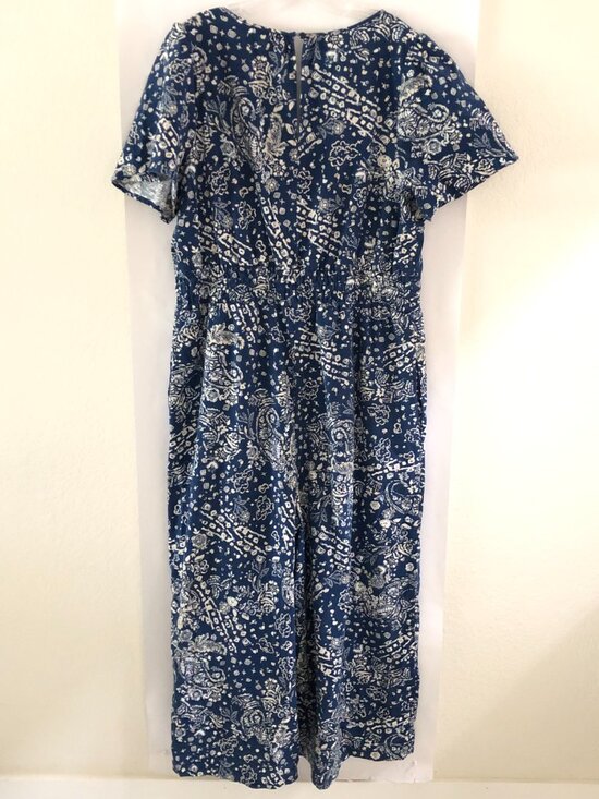 by Anthropologie The Somerset Wide Leg Jumpsuit Size XL Blue White Floral Casual - Picture 11 of 16